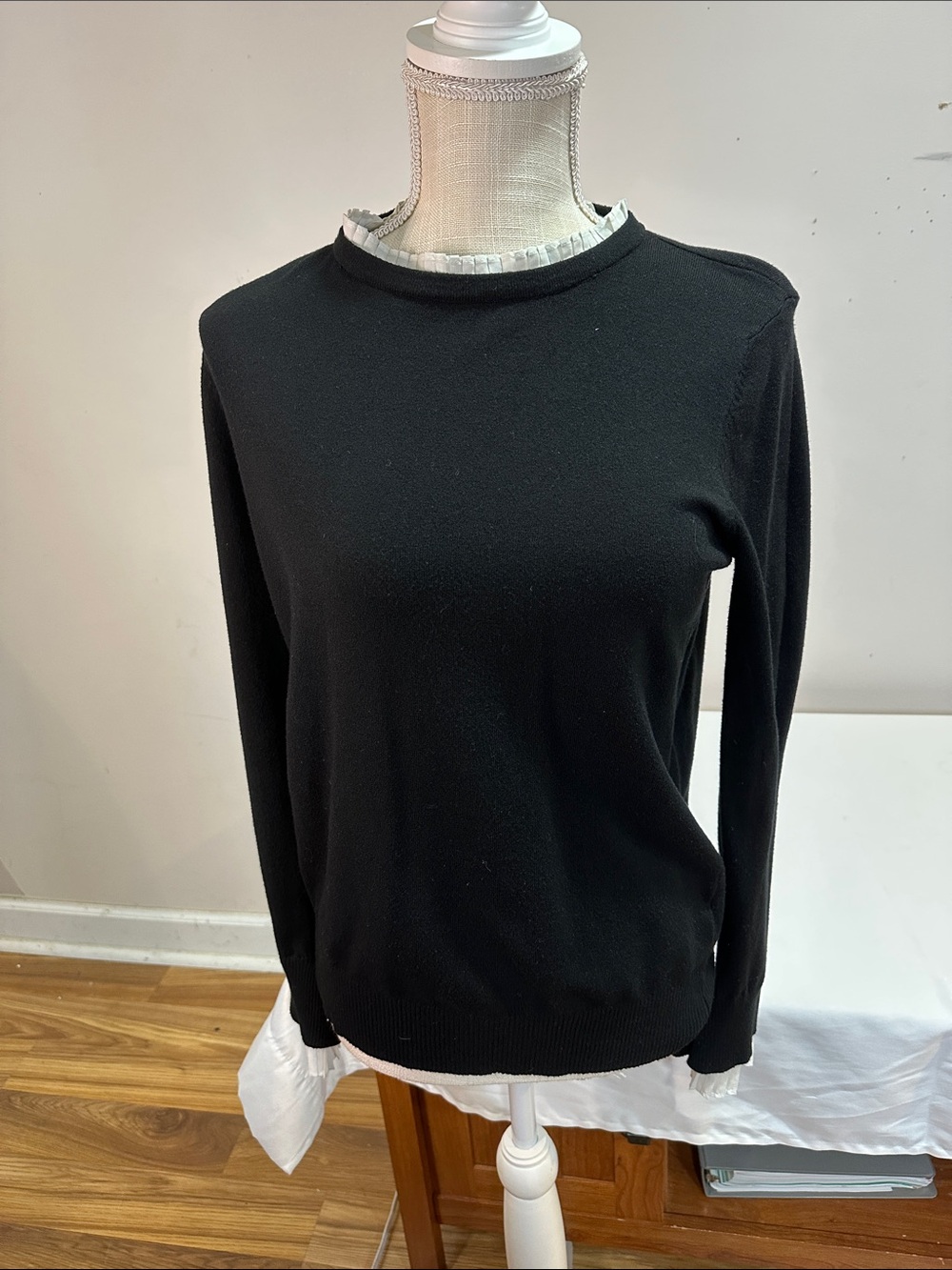 Classic Black Layered Crewneck Sweater Top